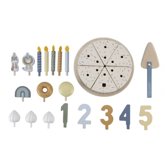 LITTLE DUTCH NAROZENINOVÝ DORT 26 DÍLŮ DŘEVĚNÝ BLUE - DŘEVĚNÉ HRAČKY - PRO DĚTI