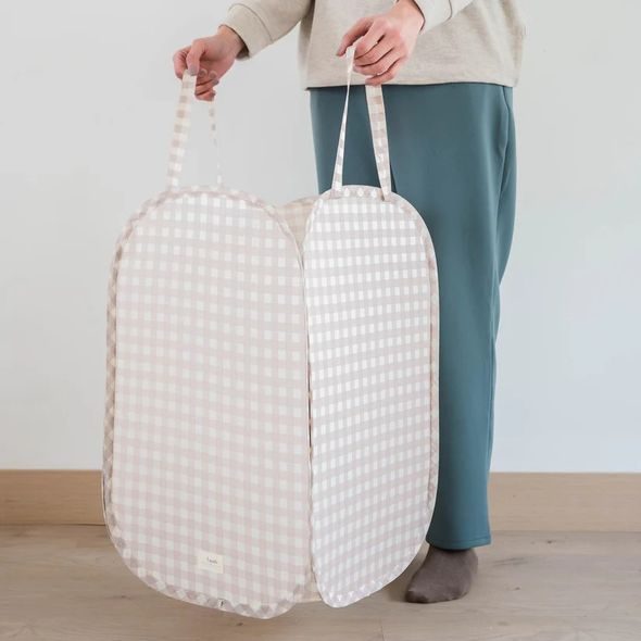 3 SPROUTS SKLÁDACÍ ÚLOŽNÝ KOŠ RECYCLED GINGHAM BEIGE - BOXY NA HRAČKY - SPINKÁNÍ