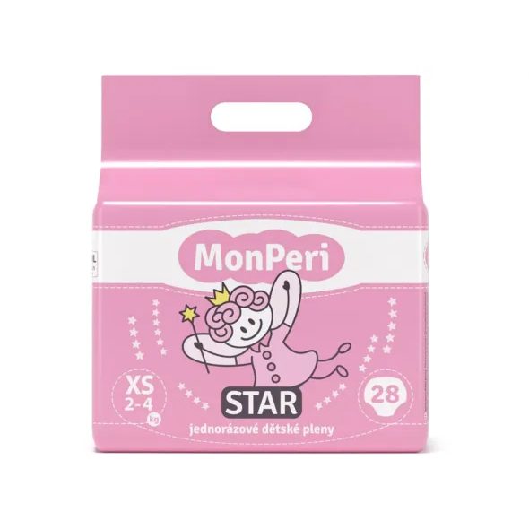 MONPERI STAR XS 2-4KG (28KS) HYPOALERGENNÍ JEDNORÁZOVÉ DĚTSKÉ PLENY VEL. 1 - JEDNORÁZOVÉ PLENY - PŘEBALOVÁNÍ