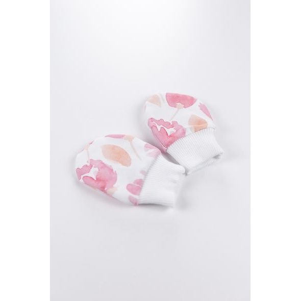 ENIE BABY NOVOROZENECKÉ RUKAVIČKY VEL. 62-68 PINK LEAVES - RUKAVIČKY, ŠÁTKY, NÁKRČNÍKY - PRO DĚTI