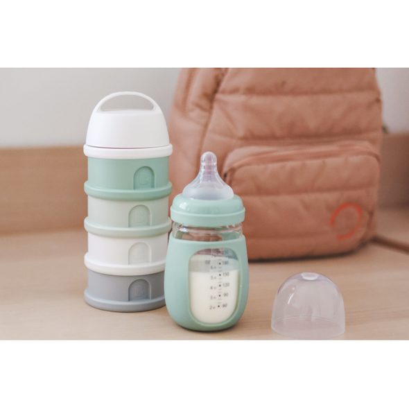 BEABA SADA KELÍMKŮ NA SUŠENÉ MLÉKO / SVAČINU COTTON WHITE / SAGE GREEN - KRABIČKY NA SVAČINU - KRMENÍ