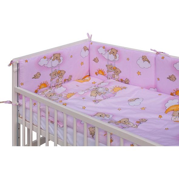 SCARLETT DĚTSKÁ POSTÝLKA S KOMPLETNÍ VÝBAVOU SCARLETT 120 X 60 CM - MRÁČEK - RŮŽOVÁ - DŘEVĚNÉ POSTÝLKY - SPINKÁNÍ