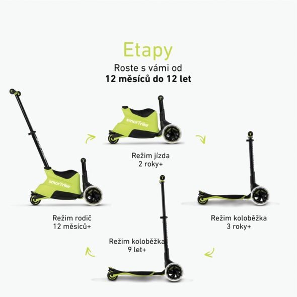 SMARTRIKE XTEND SCOOTER RIDE-ON LIME - DĚTSKÉ KOLOBĚŽKY - NOŠENÍ & SPORT