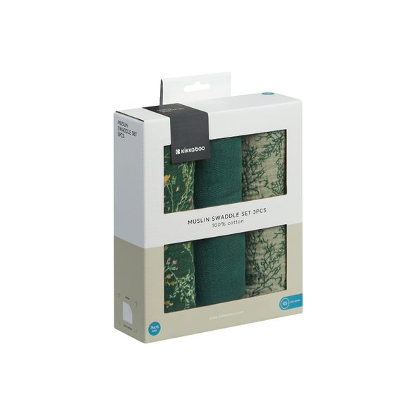 KIKKABOO PLENY MUŠELÍNOVÉ 75X75 CM 3KS SECRET GARDEN GREEN - LÁTKOVÉ PLENY ALL IN ONE - PŘEBALOVÁNÍ