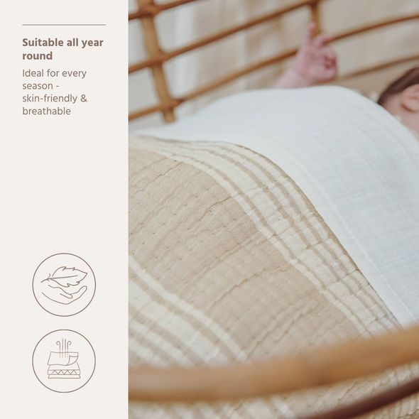 MEYCO DEKA Z PŘEDEPRANÉHO MUŠELÍNU A ŽAKÁRU 100X150 - STRIPE SAND - DĚTSKÉ DEKY PRO MIMINKA - SPINKÁNÍ
