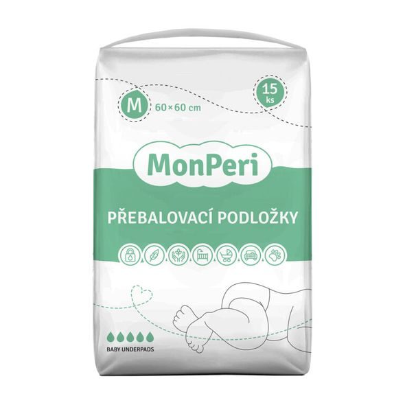 MONPERI PŘEBALOVACÍ PODLOŽKY M 60X60 (15KS) - JEDNORÁZOVÉ PODLOŽKY - PŘEBALOVÁNÍ