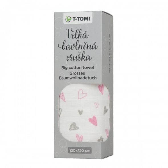 T-TOMI VELKÁ BAVLNĚNÁ TETRA OSUŠKA 120X120CM - ZAVINOVACÍ PLENY / OSUŠKY VELKÉ - PŘEBALOVÁNÍ