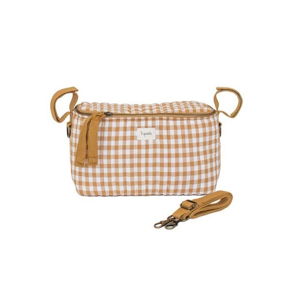 3 SPROUTS ORGANIZÉR NA KOČÁREK PROŠÍVANÝ GINGHAM MUSTARD PRINT - ORGANIZÉRY A KOŠÍKY - KOČÁRKY A PŘÍSLUŠENSTVÍ