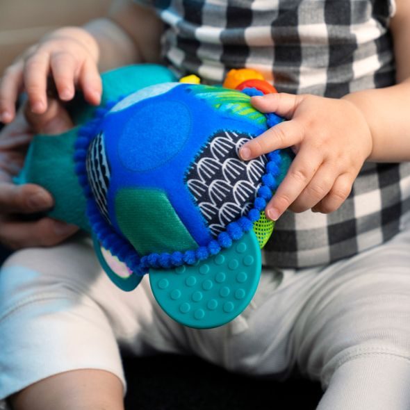 BABY EINSTEIN HRAČKA AKTIVNÍ NA C KROUŽKU ŽELVA NEPTUNE’S SENSORY SIDEKICK™ 0M+ - HRAČKY SE ZVUKY - PRO DĚTI