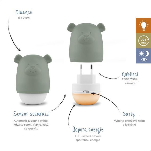 ZAZU MEDVÍDEK BENNY ZELENÝ - NOČNÍ SVĚTLO SE SENZOREM SOUMRAKU - NOČNÍ SVĚTLA - SPINKÁNÍ