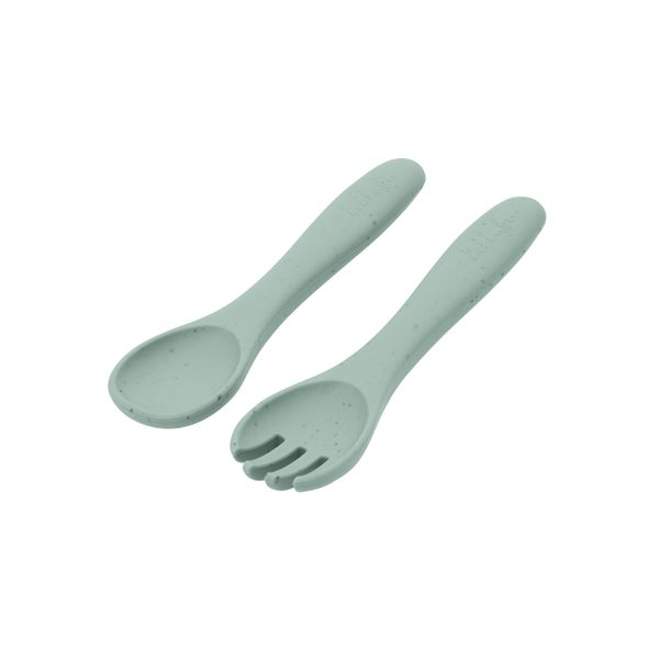 KIKKABOO PŘÍBOR 2-DÍLNÝ PLATINUM SILICONE SAGE - LŽIČKY A PŘÍBORY - KRMENÍ