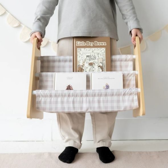 3 SPROUTS OBOUSTRANNÝ STOJAN NA KNÍŽKY GINGHAM BEIGE - DEKORACE A POLIČKY - SPINKÁNÍ