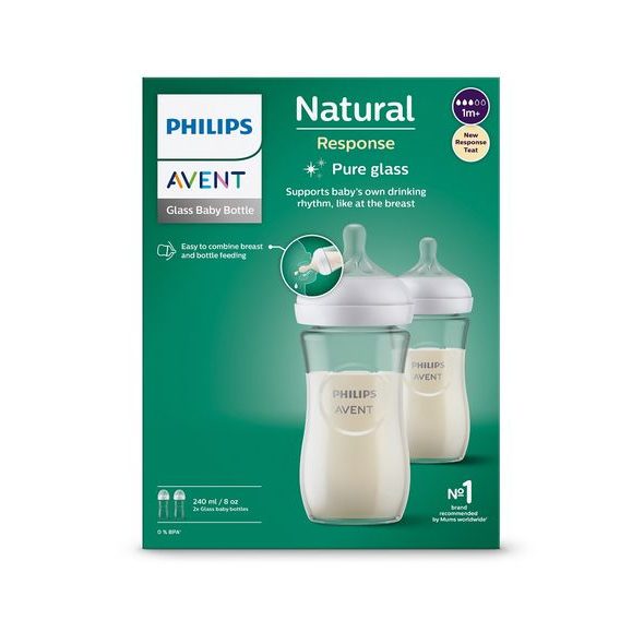 PHILIPS AVENT LÁHEV NATURAL RESPONSE SKLENĚNÁ 240 ML, 1M+, 2 KS - KOJENECKÉ LAHVE - KRMENÍ