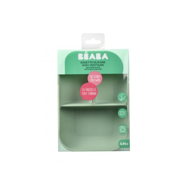 BEABA TALÍŘ SILIKONOVÝ DĚLENÝ S PŘÍSAVKOU SAGE GREEN - MISKY, TALÍŘKY A PODLOŽKY - KRMENÍ