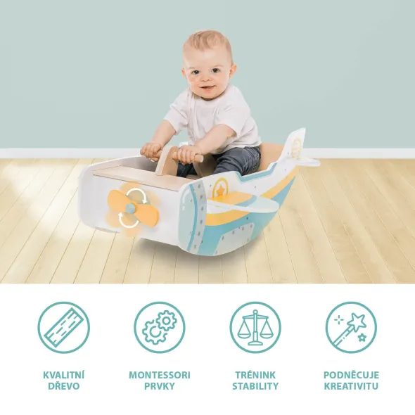 ZOPA DŘEVĚNÁ MONTESSORI HOUPAČKA LETADLO - HOUPADLA - PRO DĚTI