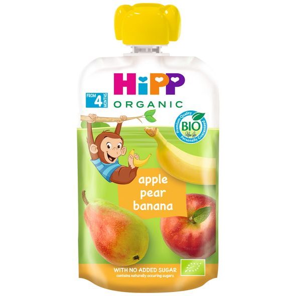 HIPP BIO 100% OVOCE JABLKO-HRUŠKA-BANÁN - KAPSIČKY - KRMENÍ