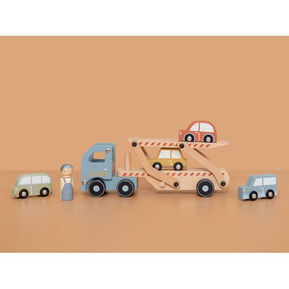 LITTLE DUTCH NÁKLAĎÁK S AUTÍČKY DŘEVĚNÝ - AUTÍČKA A JEZDÍCÍ - PRO DĚTI