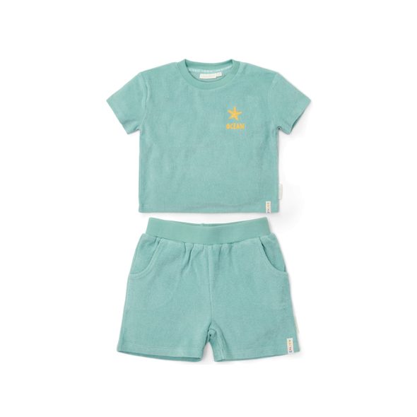 LITTLE DUTCH TRIČKO A KRAŤASY SEASHELLS / STRIPES SURF BLUE VEL. 98/104 - SOUPRAVY - PRO DĚTI