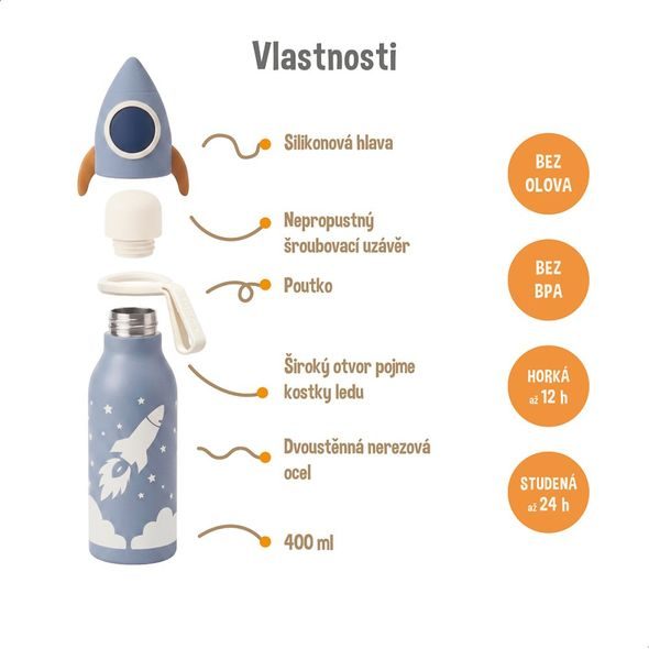 ZAZU DĚTSKÁ TERMOLÁHEV 400 ML - RAKETA - TERMOOBALY A TERMOSKY - KRMENÍ