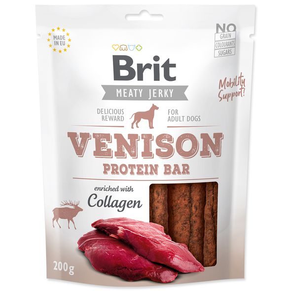 BRIT JERKY VENISON PROTEIN BAR 200 G - SUŠENÉ PAMLSKY PRO PSY - CHOVATELSKÉ POTŘEBY MALVÍKZOO