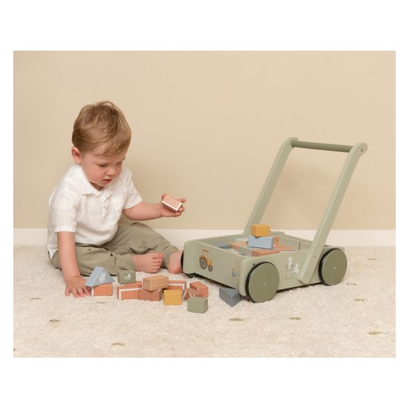 LITTLE DUTCH VOZÍČEK S KOSTKAMI DŘEVĚNÝ FARMA - DŘEVĚNÉ HRAČKY - PRO DĚTI