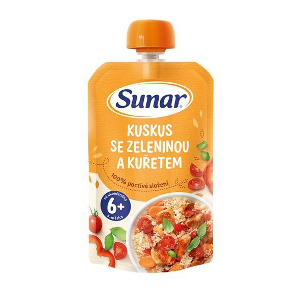 SUNAR PŘÍKRM KUSKUS SE ZELENINOU A KUŘETEM 6M+ 120G - KAPSIČKY - KRMENÍ