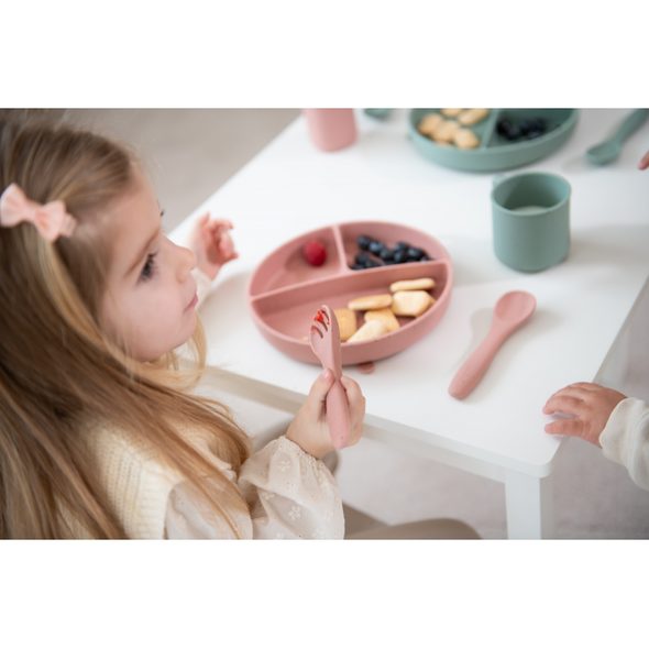 KIKKABOO TALÍŘ DĚLENÝ S PŘÍSAVKOU PLATINUM SILICONE BLUSH - MISKY, TALÍŘKY A PODLOŽKY - KRMENÍ