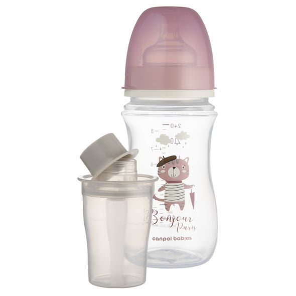 CANPOL BABIES LAHEV SE ŠIROKÝM HRDLEM BONJOUR PARIS 240ML RŮŽOVÁ - KOJENECKÉ LAHVE - KRMENÍ