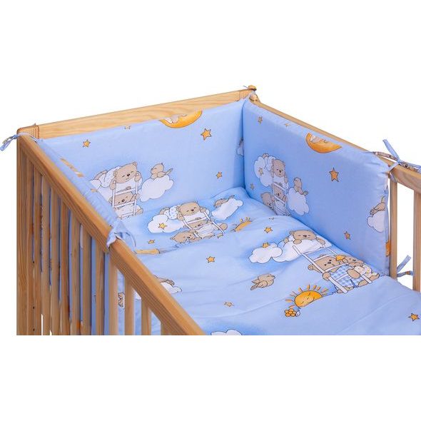 SCARLETT DĚTSKÁ POSTÝLKA S KOMPLETNÍ VÝBAVOU SCARLETT 120 X 60 CM - MRÁČEK - MODRÁ - DŘEVĚNÉ POSTÝLKY - SPINKÁNÍ