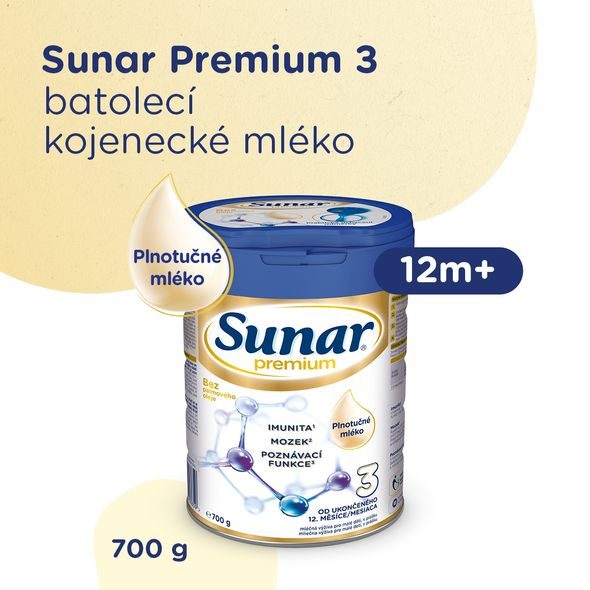 SUNAR PREMIUM 3 MLÉKO BATOLECÍ 700G - KOJENECKÁ MLÉKA - KRMENÍ