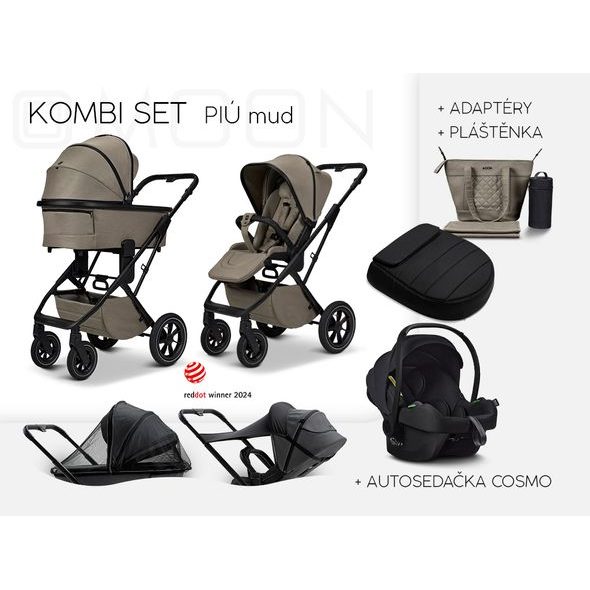 MOON PIÚ KOMBI SET BLACK MATT - MUD - KOMBINACE S PŘÍSLUŠENSTVÍM - KOČÁRKY A PŘÍSLUŠENSTVÍ