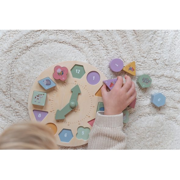 LITTLE DUTCH HODINY S PUZZLE KOSTKAMI DŘEVĚNÉ FARMA - VKLÁDÁNÍ TVARŮ - PRO DĚTI