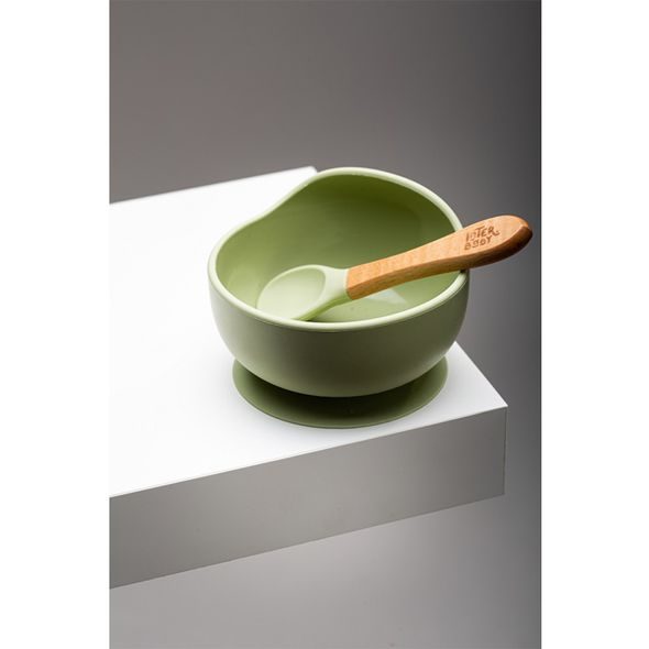 INTERBABY MISKA SILIKONOVÁ + LŽIČKA SILIKONOVÁ +4 M - ZELENÁ - MISKY, TALÍŘKY A PODLOŽKY - KRMENÍ