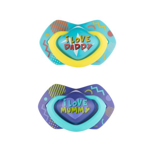 CANPOL BABIES SET SYMETRICKÝCH SILIKONOVÝCH DUDLÍKŮ 0-6M NEON LOVE MODRÝ - ŠIDÍTKA A DOPLŇKY - KRMENÍ