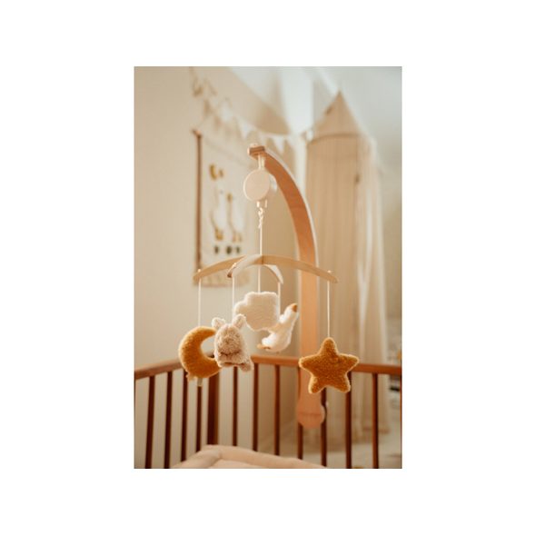 LITTLE DUTCH HUDEBNÍ KOLOTOČ DŘEVĚNÝ NEWBORN NATURALS - FARMA - PRO DĚTI