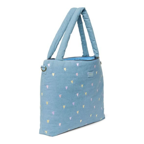 STUDIO NOOS DENIM DIAPER BAG - PŘEBALOVACÍ TAŠKA | HEARTS LIGHT BLUE HEARTS - PŘEBALOVACÍ TAŠKY - KOČÁRKY A PŘÍSLUŠENSTVÍ