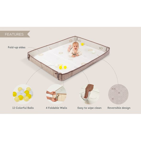 TAF TOYS HRACÍ PODLOŽKA PĚNOVÁ S MÍČKY BROWN BEIGE - HRACÍ PODLOŽKY NA ZEM - SPINKÁNÍ