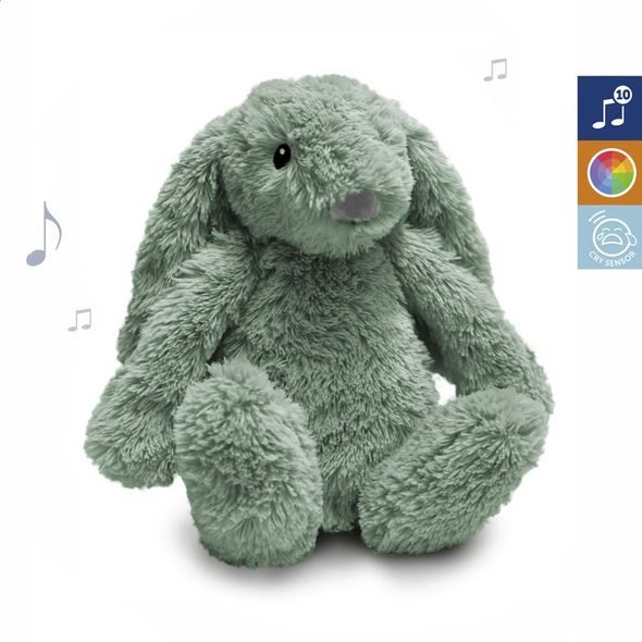 ZAZU KRÁLÍČEK RO ZELENÝ - ŠUMÍCÍ ZVÍŘÁTKO S NOČNÍM SVĚTLEM A USB NABÍJENÍM - USÍNÁČCI ŠUMÍCÍ / S TLUKOTEM - PRO DĚTI