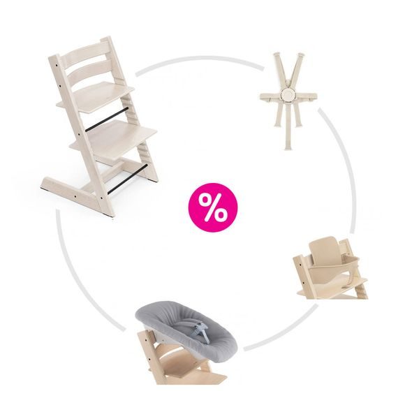 STOKKE® TRIPP TRAPP® + NOVOROZENECKÁ SADA + BABY SET + PÁSY ZVÝHODNĚNÁ SADA - JÍDELNÍ ŽIDLIČKY DŘEVĚNÉ - KRMENÍ