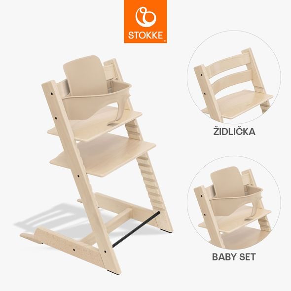STOKKE® TRIPP TRAPP® + BABY SET ZVÝHODNĚNÁ SADA - JÍDELNÍ ŽIDLIČKY DŘEVĚNÉ - KRMENÍ