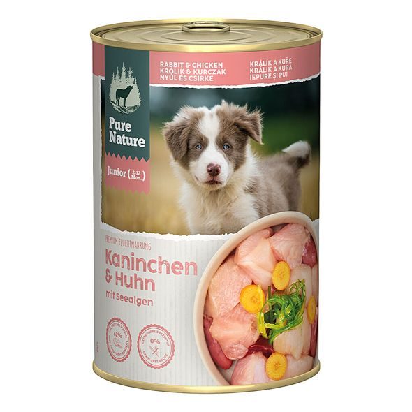 PURE NATURE DOG JUNIOR KONZERVA KRÁLÍK A KUŘE 400G - KONZERVY PRO PSY - CHOVATELSKÉ POTŘEBY MALVÍKZOO