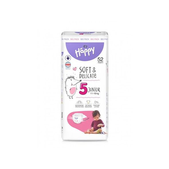 BELLA BABY HAPPY SOFT&DELICATE 5 JUNIOR 11-18KG 52KS - JEDNORÁZOVÉ PLENY - VŠETKO NA PREBAĽOVANIE