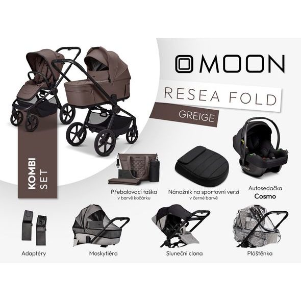 MOON RESEA FOLD KOMBI SET - GREIGE - KOMBINACE S PŘÍSLUŠENSTVÍM - KOČÁRKY A PŘÍSLUŠENSTVÍ