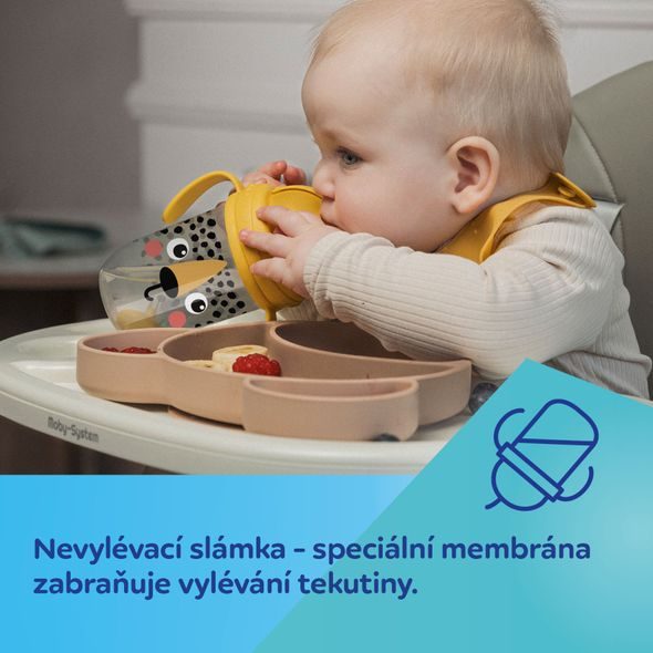 CANPOL BABIES HRNEČEK NEVYLÉVACÍ SE SLÁMKOU A ZÁVAŽÍM BABIESBOO 270ML GEPARD - DĚTSKÉ HRNEČKY - KRMENÍ
