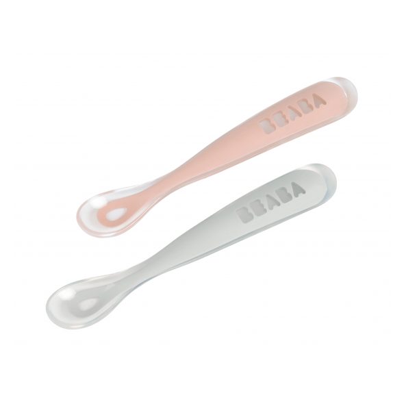 BEABA PRVNÍ LŽIČKA SILIKONOVÁ 2KS S POUZDREM OLD PINK - LŽIČKY A PŘÍBORY - KRMENÍ
