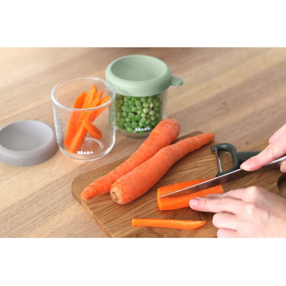 BEABA KELÍMKY NA JÍDLO SKLENĚNÉ 2X 250 ML GREEN GREY - USKLADNĚNÍ JÍDLA - KRMENÍ