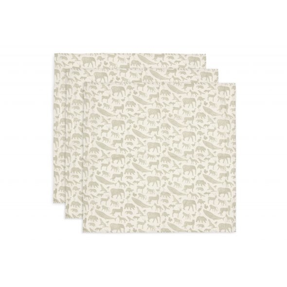 JOLLEIN PLENY 3 KS 70X70 CM ANIMALS OLIVE GREEN - LÁTKOVÉ PLENY ALL IN ONE - PŘEBALOVÁNÍ