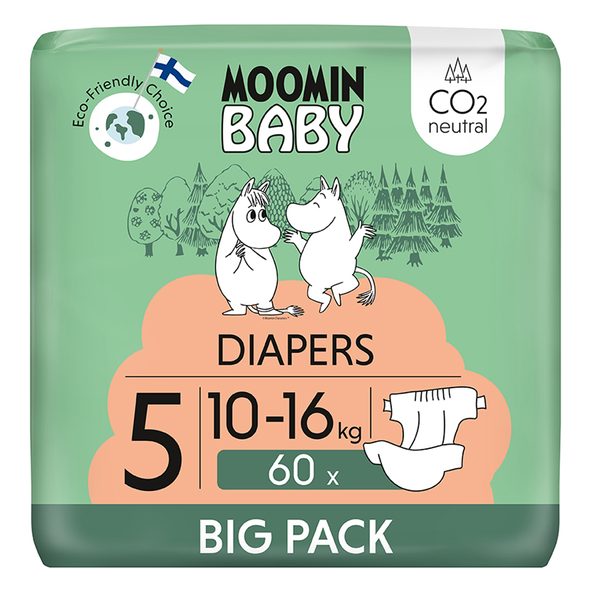 MOOMIN BABY 5 MAXI 10-16 KG (60 KS), EKO PLENKY - JEDNORÁZOVÉ PLENY - PŘEBALOVÁNÍ