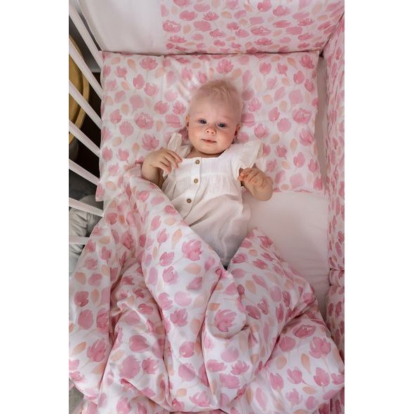 ENIE BABY POVLEČENÍ SATINE 100X140 A 40X60CM PINK LEAVES - POVLEČENÍ DO POSTÝLKY - SPINKÁNÍ