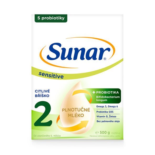SUNAR SENSITIVE 2 POKRAČOVACÍ KOJENECKÉ MLÉKO 500G - KOJENECKÁ MLÉKA - KRMENÍ